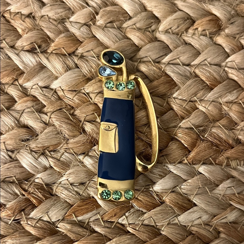 LIA Gold and‎ Blue Enamel Golf Bag Brooch with Rhinestones